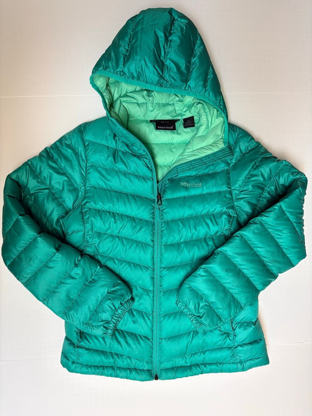 Marmot Womens Small 700 Fill Down Puffer Jacket Hooded Green winter coat